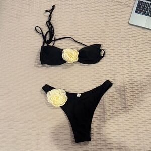 Black Floral Bikini Set